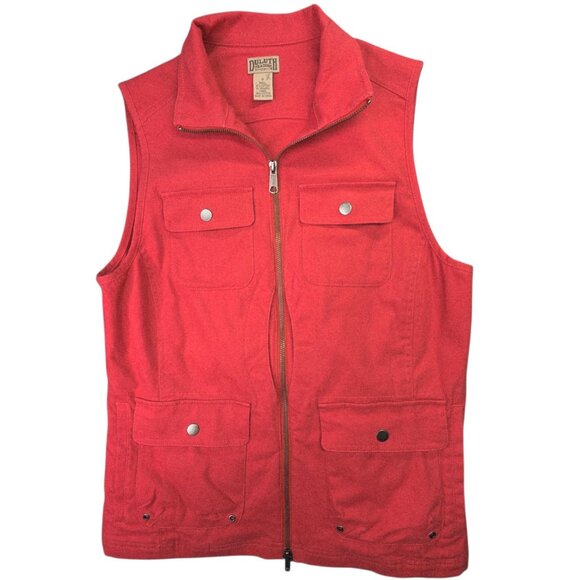 Duluth Trading Vest Womens Small Red Utility Canvas Zip Multi Pocket Chore NEW - Picture 1 of 14